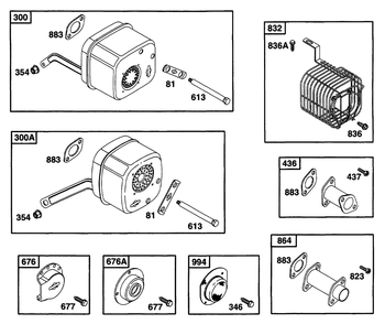 Muffler Grps Diagram and Parts List for 226432-0057-XX  Briggs and Stratton Engine